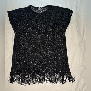 Swim Coverup Top / Dress / Crochet with Fringe Bottom / Black / X-Large / Design